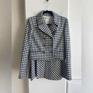 Oscar de la Renta 100% Wool Gingham Skirt Suit in Black/White Size 4